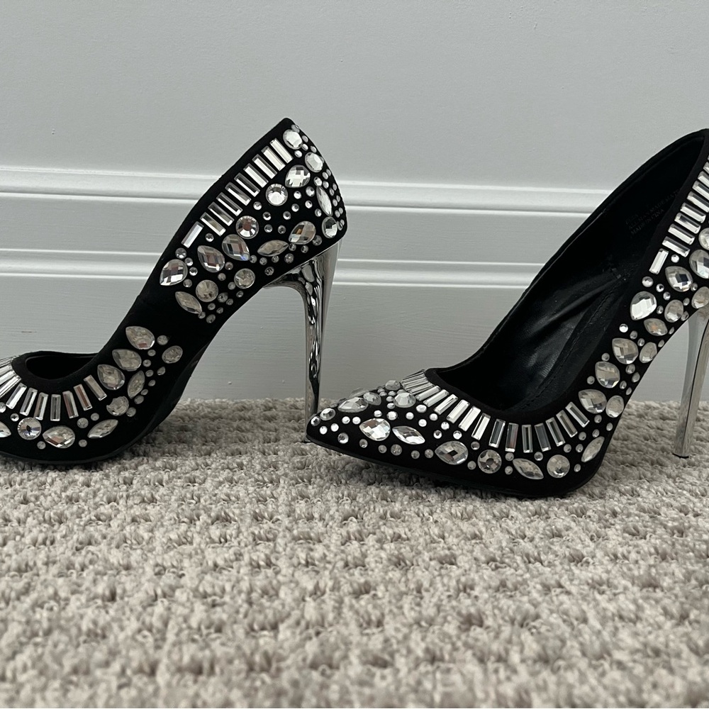 Charlotte Russe Black Suede Rhinestone Mirror Heels size 7